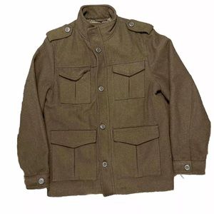 Mens Merona Green Mock Neck Military Style Wool Blend Button Front Pea Coat M